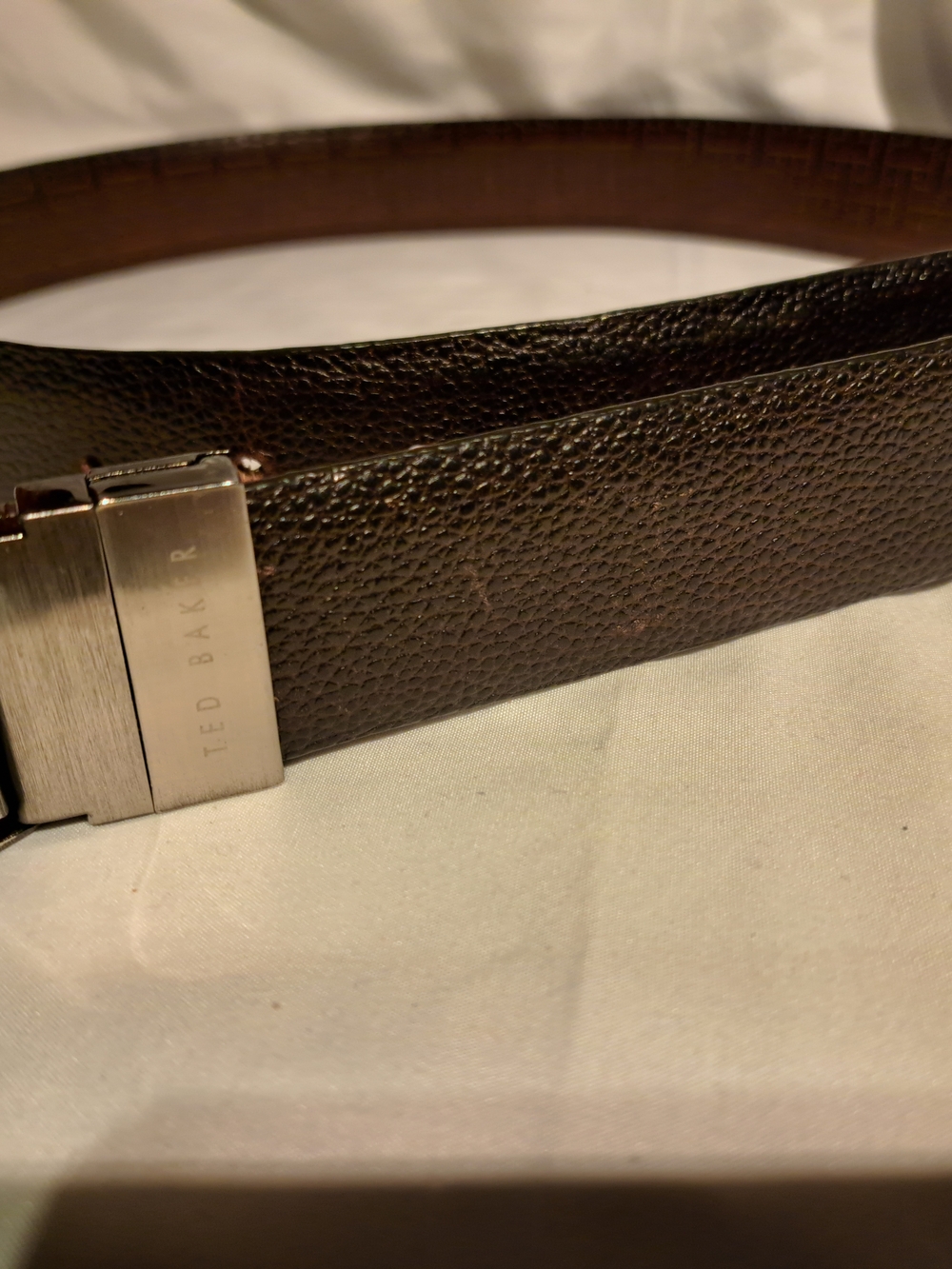 Ted Baker Brown Textured Leather Belt with Brushed Metal Buckle